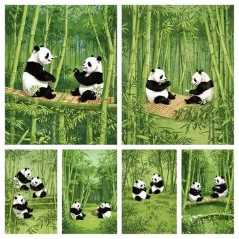 5D DIY Алмазная картина Панда Бамбук Полная круглая Алмазная мозаика Животное Алмазная вышивка Комплект Стразы Украшение для дома 2024 Новинка Full Round 20x30CM