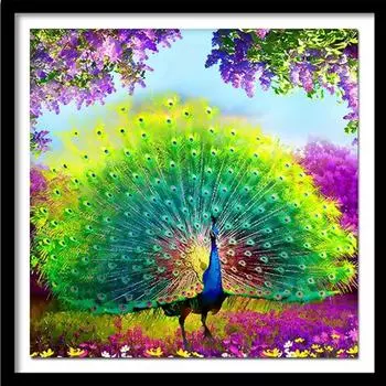5D Diy Алмазная картина Павлин Открытие экрана Алмазная вышивка Полный набор аниме Наборы для вышивки крестом Домашний декор Подарок ручной работы Round 25x25cm