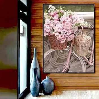 5D DIY Алмазная картина Пейзаж Алмазная вышивка Велосипед и цветок Полный дрель Мозаика Вышивка крестом 20X30CM
