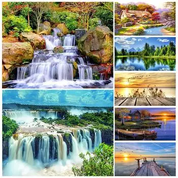 5D DIY Алмазная картина Пейзаж Алмазная вышивка Художественная картина Полная круглая мозаика Домашнее украшение Горный хрусталь Художественная картина Full Round 20x30CM