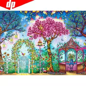 5D DIY Алмазная картина Пейзаж Дерево Полный круглый Алмазная мозаика Вышивка Горный хрусталь Изображение 20X30