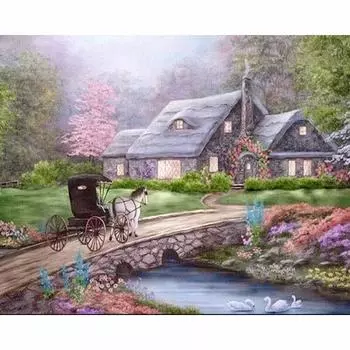 5D DIY Алмазная картина Пейзаж Дом Полный круглый Алмазная вышивка Крест Стежок Алмазная мозаика 20X30CM