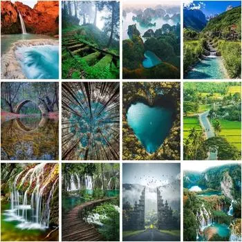 5D DIY Алмазная картина Пейзаж Мозаика Вышивка крестом Пейзаж Алмазная мозаика Мультфильм Домашний декор Ремесленный комплект Full Round 20x25CM