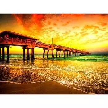 5D Diy Алмазная картина Пейзаж Пляж Мост Вышивка крестом Алмазная мозаика Домашние картины Ремесла 20X30CM