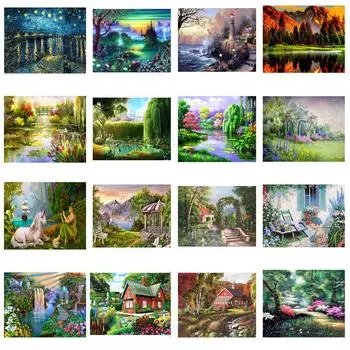 5D DIY Алмазная картина Пейзаж Полный дрель Алмазная вышивка Пейзаж Мозаика Художественная картина из стразов Домашний декор Подарочные ремесла Full Round 20x30CM