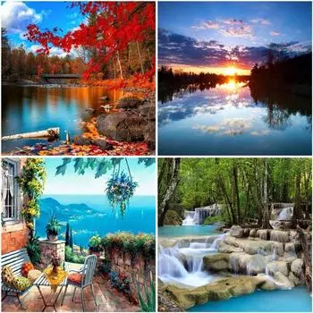 5D DIY Алмазная картина Пейзаж Полный Круглый Алмазная вышивка Мозаика Изображение Стразы Ручная работа Домашний Декор Подарок Full Round 20x20CM