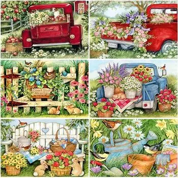 5D DIY Алмазная картина Пейзаж Полный круглый дрель Цветочный пейзаж Алмазная вышивка Горный хрусталь Вышивка крестом Домашний декор Full Round 15x20CM