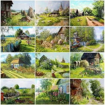 5D DIY Алмазная картина Пейзаж Полный квадратный Алмазная вышивка Дом Картина Стразы Мозаика Домашний декор Full Round 20x25CM