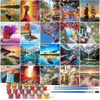 5D DIY Алмазная картина Пейзаж Полный квадратный/круглый дрель Красивый пейзаж Алмазная вышивка Наборы для вышивки крестом Домашний декор Подарок Round 20x30cm
