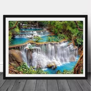 5D DIY Алмазная картина, Пейзаж с водопадом, Взрослые и дети, Набор для вышивания, Все алмазные картины, Подарки для украшения дома ручной работы Round drill 30x40cm