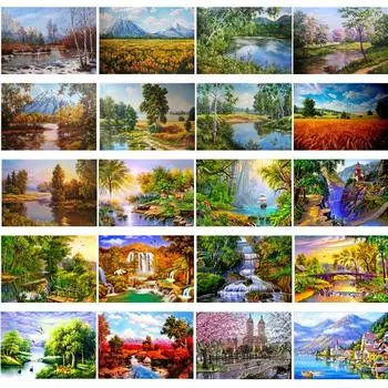 5D DIY Алмазная картина Пейзаж Серия Полный круг Алмазная вышивка Пейзаж Вышивка крестом 20X30CM красный