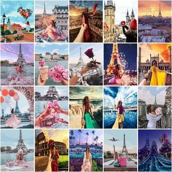 5D DIY Алмазная картина Пейзаж со стразами Картина Париж Эйфелева башня Алмазная вышивка Мозаика Арт Подарок Наборы для украшения дома Full Round 20x30CM