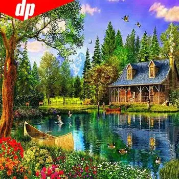 5D DIY Алмазная картина Пейзаж Вышивка крестом Алмазная вышивка Коттедж Картина Стразы 30x30CM