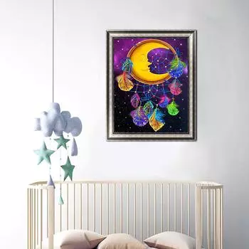 5D Diy Алмазная картина Перья на Луне Набор для вышивки крестом Полная Алмазная вышивка Мозаика Искусство Картина Стразы Декор Подарок Full Round 20x30cm
