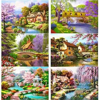 5D DIY Алмазная картина Персиковое дерево Алмазная вышивка Пейзаж Вышивка крестиком Полный круглый дрель Ремесла Домашний декор Ручной подарок Full Round 15x20CM