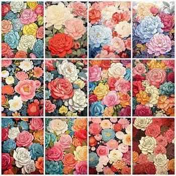 5D DIY Алмазная картина Пион Красочные цветы Стразы Картина Вышивка Гибискус Наборы Художественная мозаика Украшение дома Full Round 20x30CM