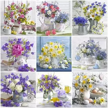 5D DIY Алмазная картина Пион Полный круглый дрель Алмазная вышивка Цветочная мозаика Ваза Рукоделие Картины ROR Интерьер Full Round 20x25CM