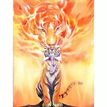 5D DIY Алмазная картина Пламя Тигра Алмазная вышивка Полный мозаичный набор Наборы для вышивки крестом Домашний декор Подарки ручной работы Round 20x30cm
