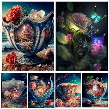 5d Diy Алмазная картина Пляж Фэнтези Пейзаж Ювелирные изделия Вышивка крестом Мозаика Цветочное искусство Украшение для дома2024 Full Round 20x30CM