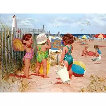 5D DIY Алмазная картина Пляж персонажей 3D Алмазная вышивка стразами Крест Стежок 20X30CM