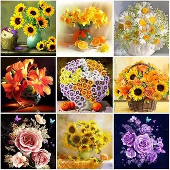 5D DIY Алмазная картина Подсолнух Полный Круглый Алмазная вышивка Цветок Набор для вышивки крестом Стразы Мозаика Домашний декор Full Round 20x20CM