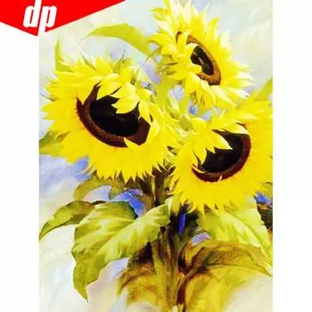 5D DIY Алмазная картина Подсолнух Полный круглый Алмазная мозаика Вышивка Горный хрусталь Изображение 20X30