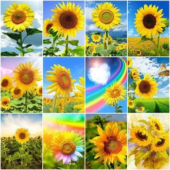 5D DIY Алмазная картина Подсолнух Полный круглый дрель Алмазная вышивка Крестом Искусство Домашнее украшение Full Round 20x25CM