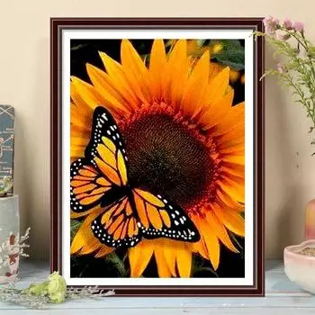 5D Diy Алмазная картина Подсолнухи и бабочки Набор для вышивки крестом Полная алмазная вышивка Мозаика Художественная картина Стразы Декор Подарок Full Round 20x30cm
