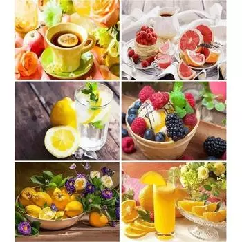 5D Diy Алмазная картина, полная дрель, чашка с фруктами, еда, Алмазная мозаика, стразы, вышивка, Настенная картина, ремесленный домашний декор Full Round 20x30CM