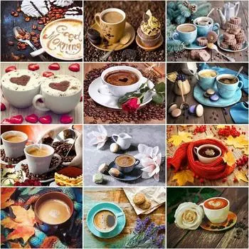 5D Diy Алмазная картина Полная круглая Алмазная вышивка Кофейный пейзаж Украшение дома Алмазное искусство Full Round 20x30CM