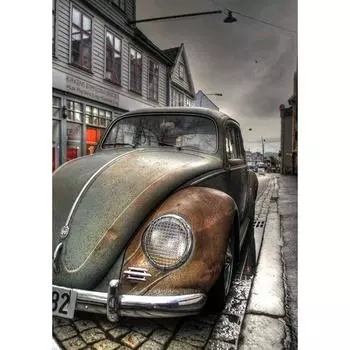 5D DIY Алмазная картина Полная круглая дрель Автомобильный пейзаж 3D Вышивка крестом со стразами 20X30CM