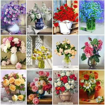 5D DIY Алмазная картина Полная круглая ваза Цветы Вышивка крестиком Мозаика Изображение Стразы Декор Алмазная вышивка Full Round 20x30CM