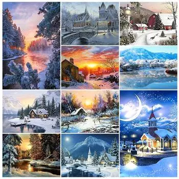 5D DIY Алмазная картина «Полная круглая»;Зимняя снежная сцена»; Алмазная вышивка Мозаика Картина Подарочная вышивка крестом со стразами Full Round 20x30CM