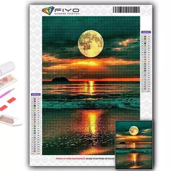 5D Diy Алмазная картина Полная Луна Вышивка крестом Полная Алмазная вышивка Мозаика Full Round 20X30CM