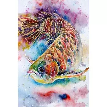 5D DIY Алмазная картина Полноцветная Алмазная вышивка Рыба Полный мозаичный набор Наборы для вышивки крестом Домашний декор Подарки ручной работы Round 20x30cm