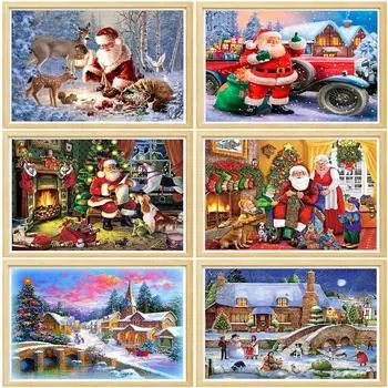 5D Diy Алмазная картина Полный Алмазный Круглый Санта Алмазная Мозаика Рождество Зима Алмазная Вышивка Вышивка Крестом Украшение Дома 40x30cm