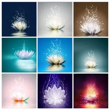 5D Diy Алмазная картина Полный цветок лотоса Алмазная вышивка Декоративные картины Наборы для вышивки крестом Рукоделие Рукоделие Искусство Full Round 20x20CM