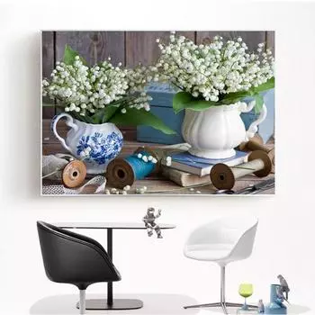 5D DIY Алмазная картина Полный дрель Цветок Ландыша Картина Горный хрусталь Алмазная вышивка 20X30CM