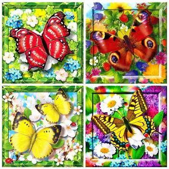 5D DIY Алмазная картина Полный дрель Круглый животное Бабочка Алмазная вышивка Цветок Стразы Мозаика Декор для дома Full Round 20x20CM