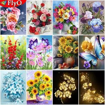 5D DIY Алмазная картина Полный дрель Круглый цветок Алмазная вышивка Полный набор Вышивка крестом Стразы Мозаика Домашний декор Full Round 20X30CM красный