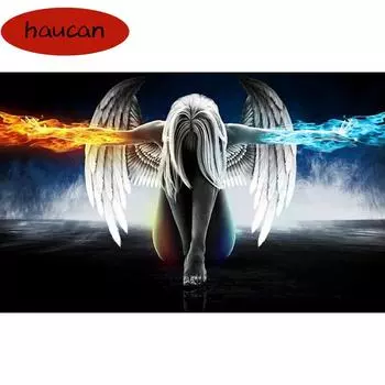 5D DIY Алмазная картина Полный круглый бриллиант «Ангел и крылья» 3D Вышивка крестом Горный хрусталь Мозаика 20*30 cm