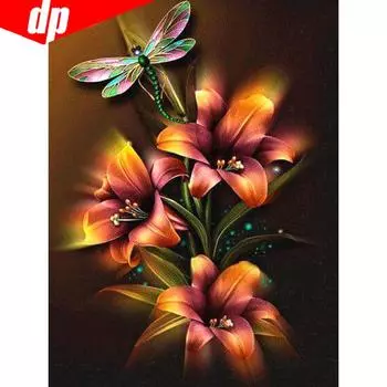 5D DIY Алмазная картина Полный круглый цветок и бабочка Rhinestone Pictures Вышивка 20X30