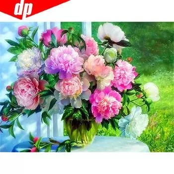 5D DIY Алмазная картина Полный круглый цветок Вышивка Продажа Горный хрусталь Изображение 20X30