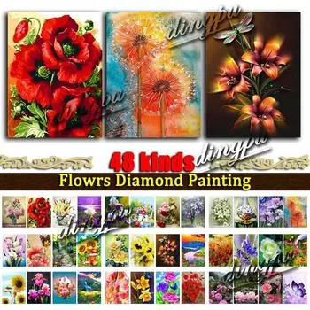 5D DIY Алмазная картина Полный круглый цветок Rhinestone Картинки Вышивка 1 зелёный