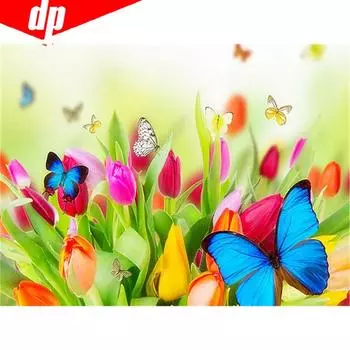 5D DIY Алмазная картина Полный круглый цветок и бабочка Горный хрусталь Картина Вышивка Продажа Алмаз 20X30