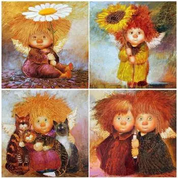 5D Diy Алмазная картина Полный круглый цветок Ангелы Набор для вышивки крестиком Алмазная вышивка Мозаика Фотографии из стразов Домашний декор Full Round 20x20CM