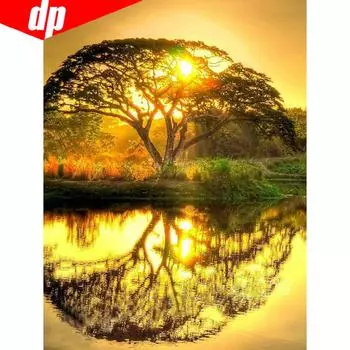 5D DIY Алмазная картина Полный круглый дерево Алмазная вышивка Крест Стежок Картина Стразы Живописный 20X30CM
