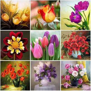 5D DIY Алмазная картина Полный круглый дрель Цветы Набор для вышивки крестом Алмазная вышивка Пион Горный хрусталь Искусство Домашний декор Full Round 20x20CM