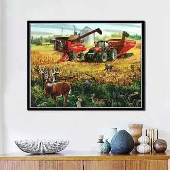 5D DIY Алмазная картина Полный круглый дрель Тракторный пейзаж Вышивка Крестом Подарок Домашний декор 20X30CM