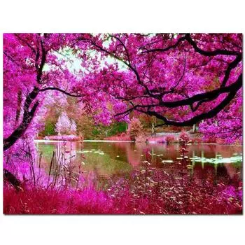 5D Diy Алмазная картина Полный круглый дрель Сакура Цветочный пейзаж Алмазная мозаика Продажа Стразы Full Round 20x30CM